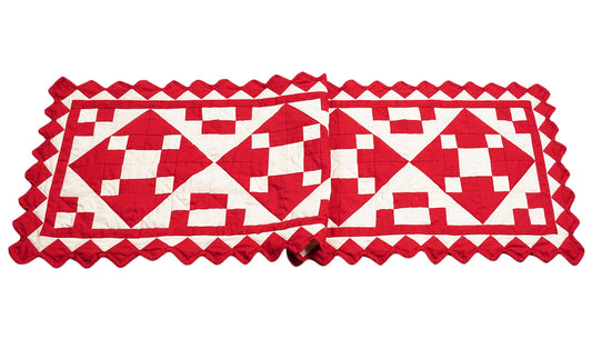 Quilted Table Runners & Toppers patchwork red diamond square calico by HOME HEART Brands( made in INDIA)