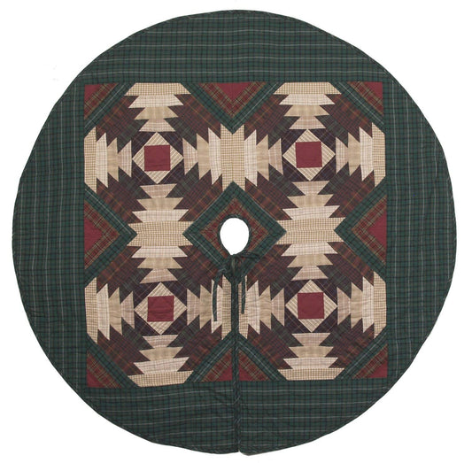 Christmas tree skirt 50" round hand quilted patchwork pineapple log cabin quilt Thick Double Layer by HOME HEART Brands