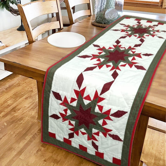 Table runner hand quilted, patchwork, Table Toppers Calico Country Feathered star Patchwork Table runner by HOME HEART Brands(made in INDIA)