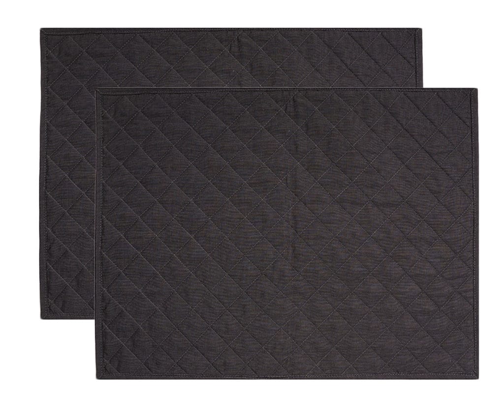 Quilted placemat table mat black 100% cotton chambray 14"X19" by HOME HEART Brands (made in INDIA)