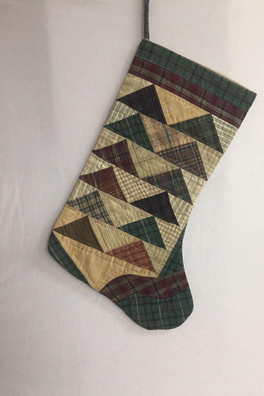 Christmas stocking hand made red green multi plaid hand quilted Christmas decorations Handmade heirloom by HOME HEART Brands(Made in India)