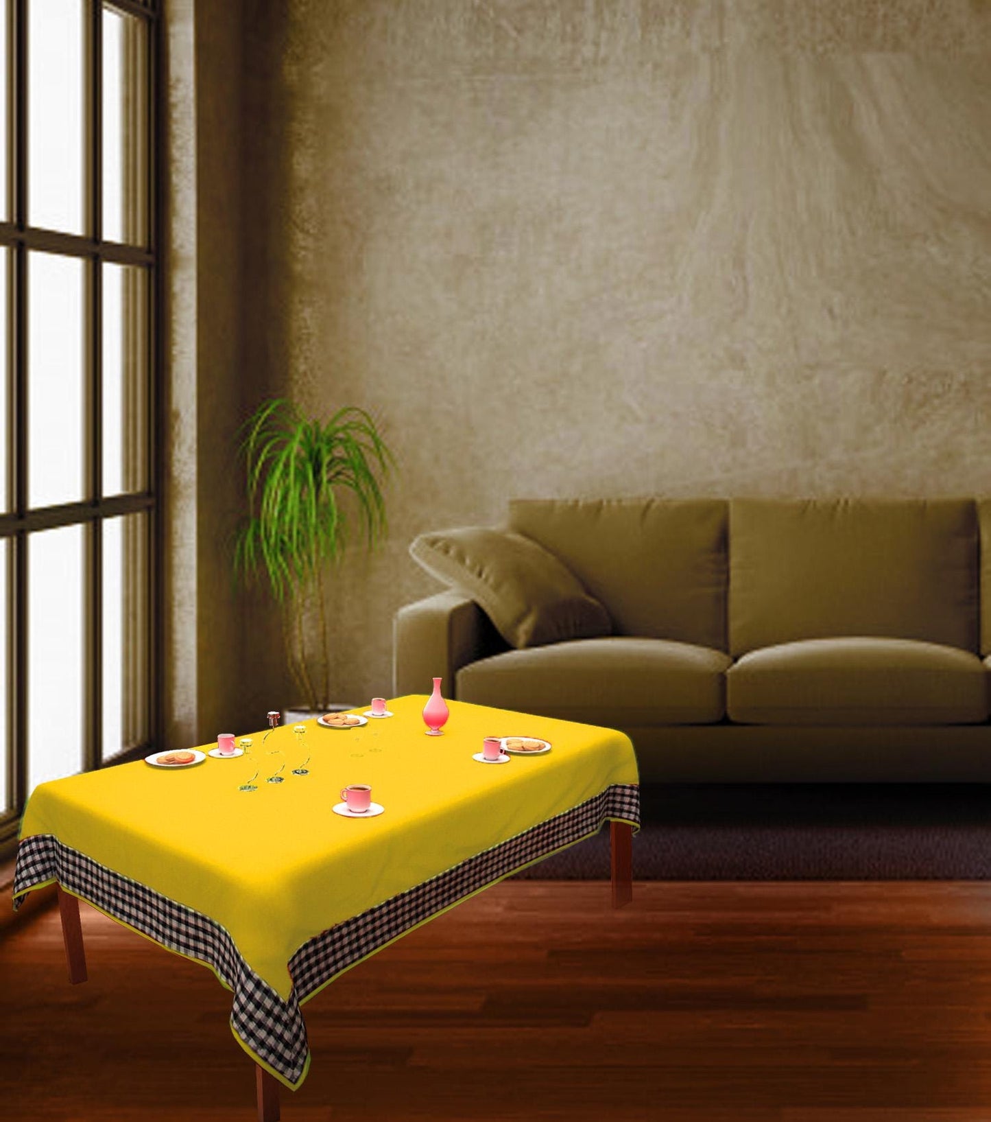 Table Cloth Yellow Cotton duck Canvas 10oz(310 gsm) Fabric Dining Table cover Machine Washable Made in India by Home Heart Brands