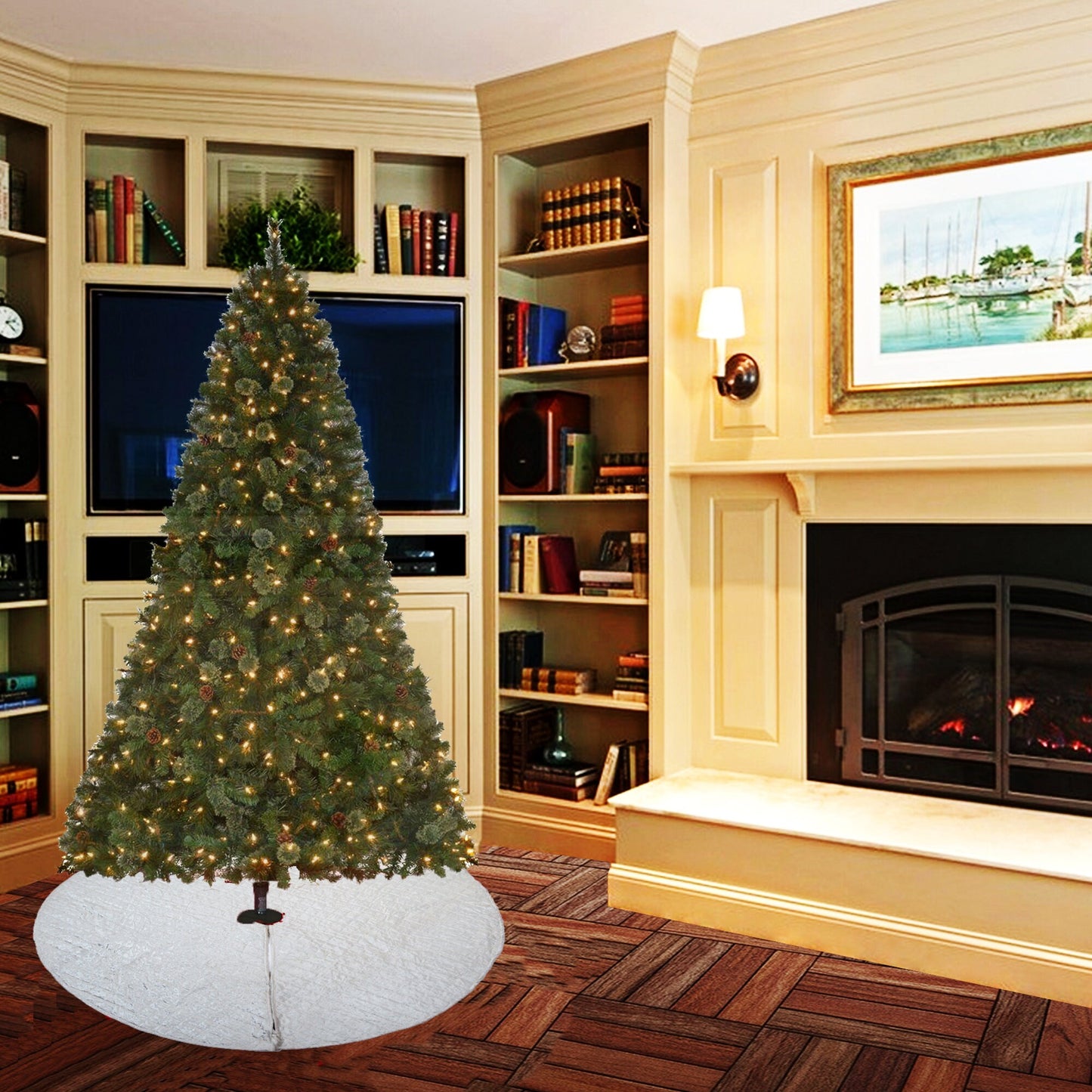 Christmas tree skirt classic micro ivory Velvet Quilted Thick Double Layer by HOME HEART Brands