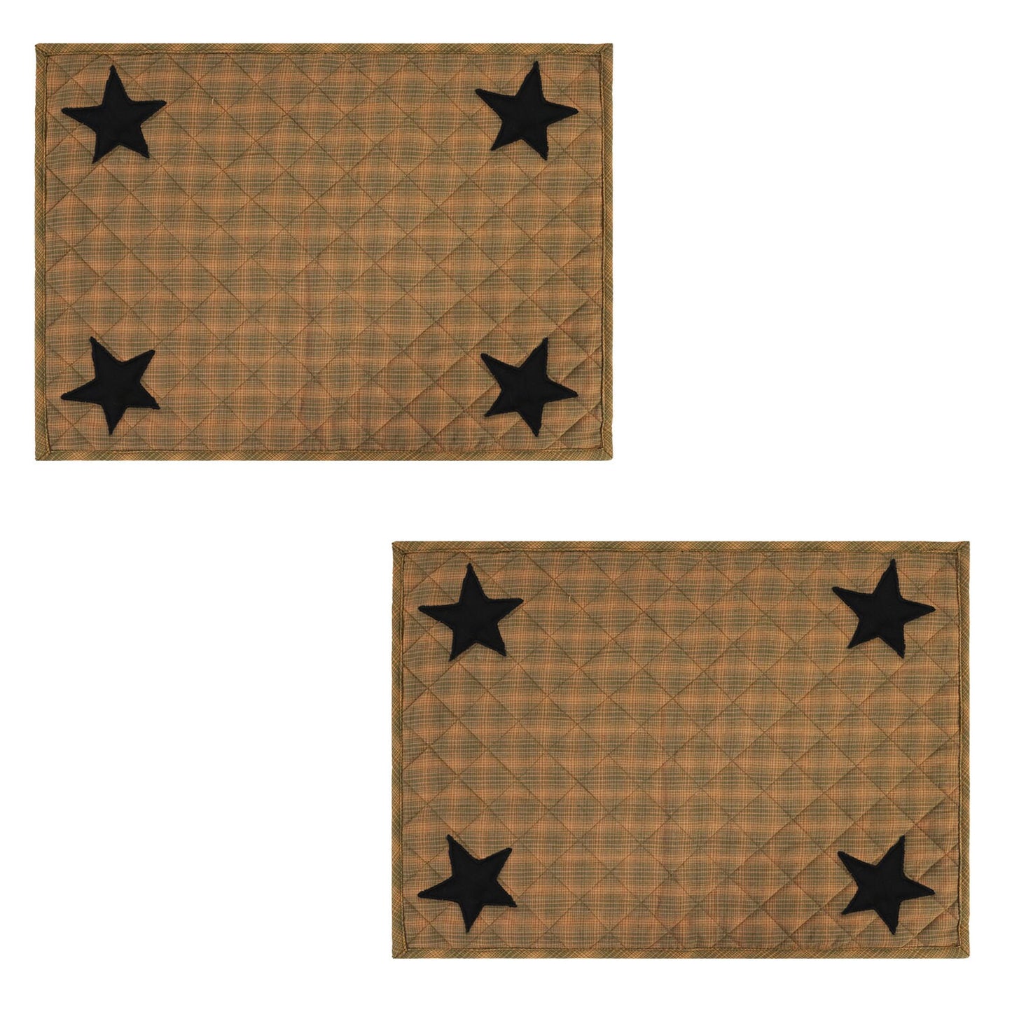 Quilted PLACEMAT & Table toppers Table mat black star embroidered green accented Country Plaid 14"X19" by HOME HEART Brands(Made in India)