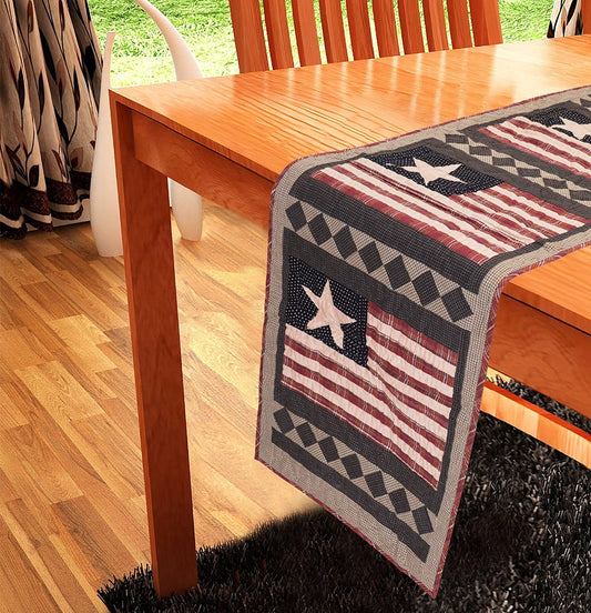 Hand Quilted patchwork 18"x52" Table Runner & Toppers Country Americana flag calico cotton fabric by HOME HEART Brands(made in INDIA)