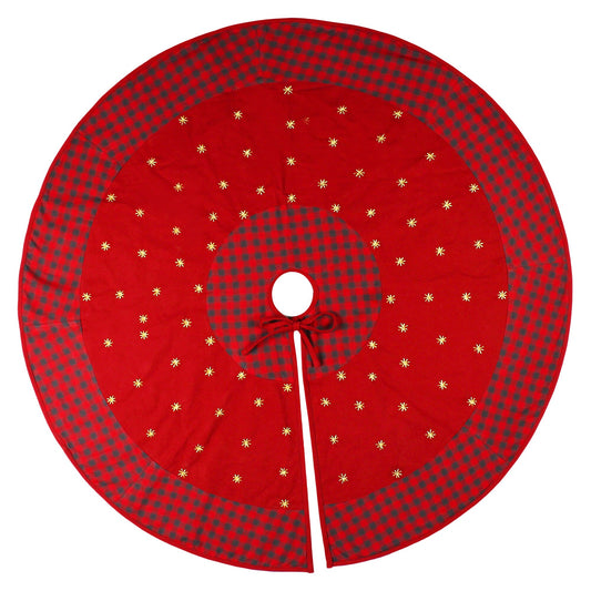 Christmas tree skirt Cotton Sturdy red Duck Fabric & golden Embroidered style by HOME HEART Brands