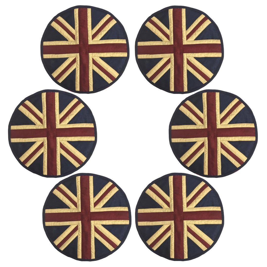 Dupioni Silk Union Jack Britain tea dyed vintage flag round quilted Table runner, Trivet, placemat  by HOME HEART Brands (Made in India)