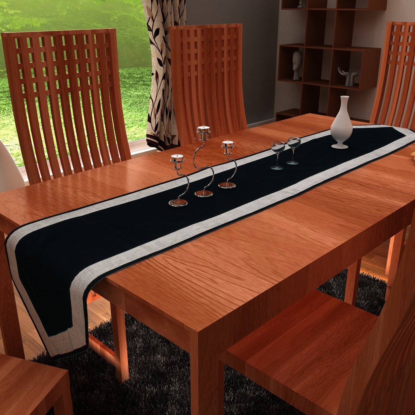 Velvet Table Runner & Toppers Premium dark green with ivory lurex jute border double layer by Home Heart Brands(made in INDIA)