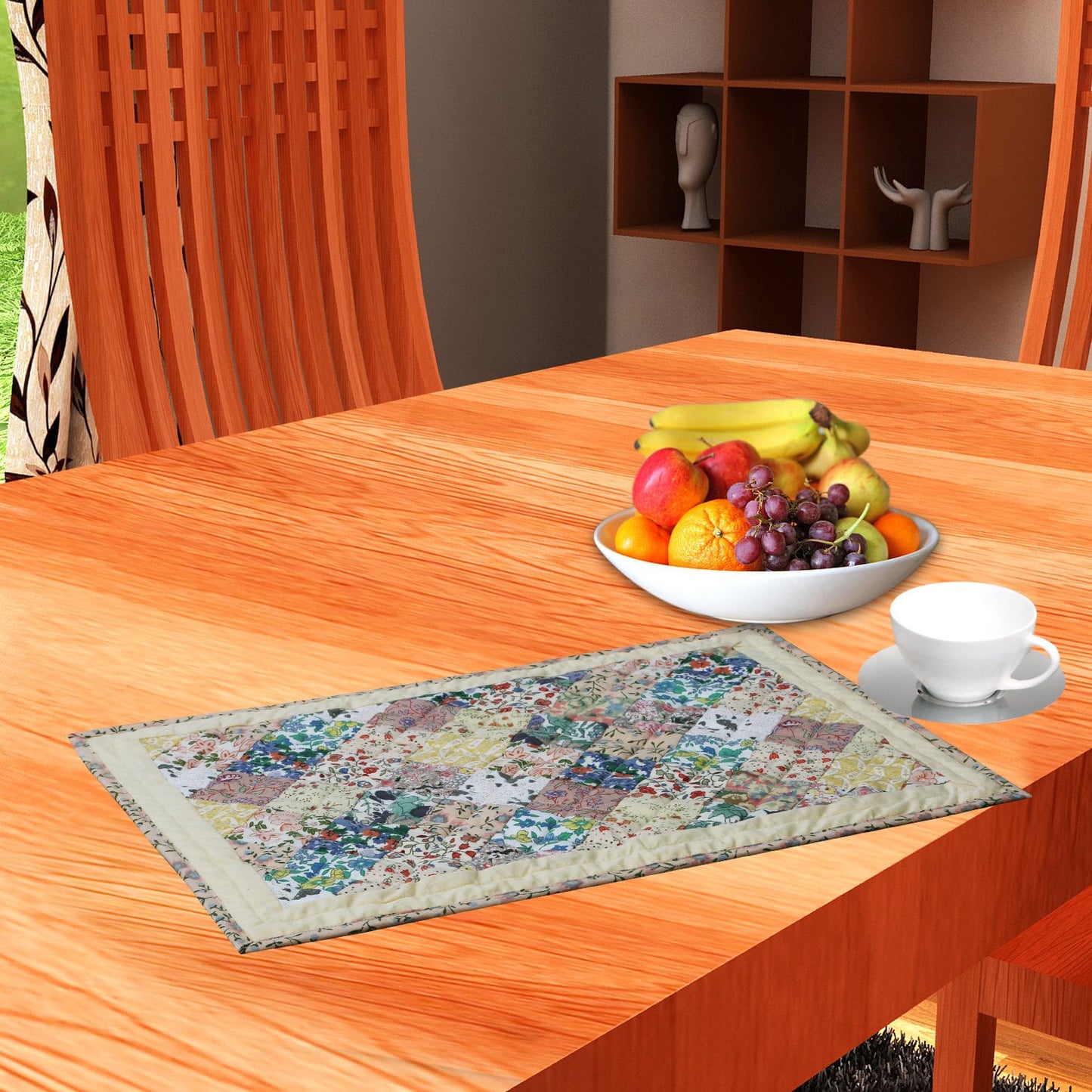 quilted placemats tablemats patchwork Calico Country Floral 14"X19" by HOME HEART Brands (Made in India)