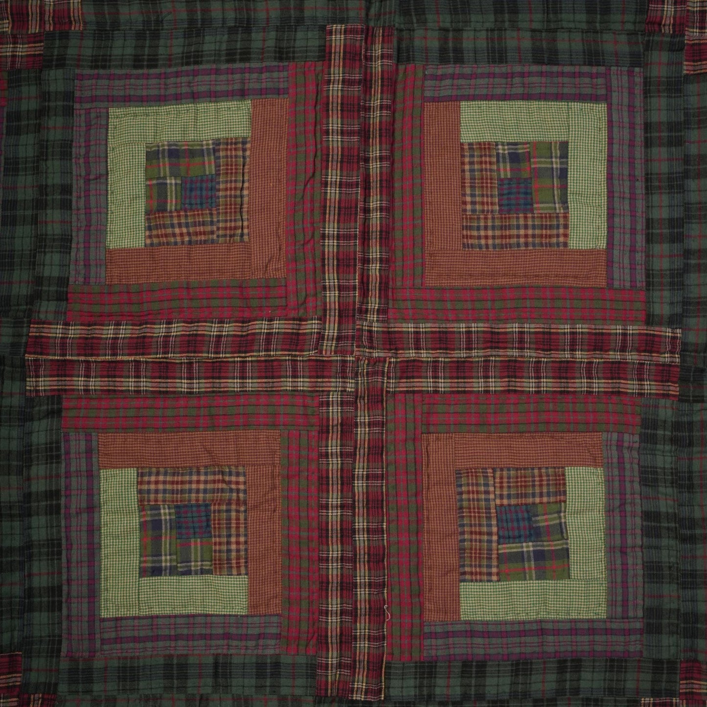 Throw Quilt, wall hanging quilt,Table Topper quilt 44"x44" Log cabin patchwork Hand Quilted 100% Cotton by Home Heart brands (Made in India)