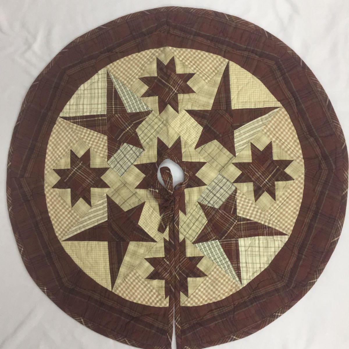 Christmas tree skirt hand made hand quilted patchwork colonial burgundy star Tree skirt with tie Thick Double Layer by HOME HEART Brands