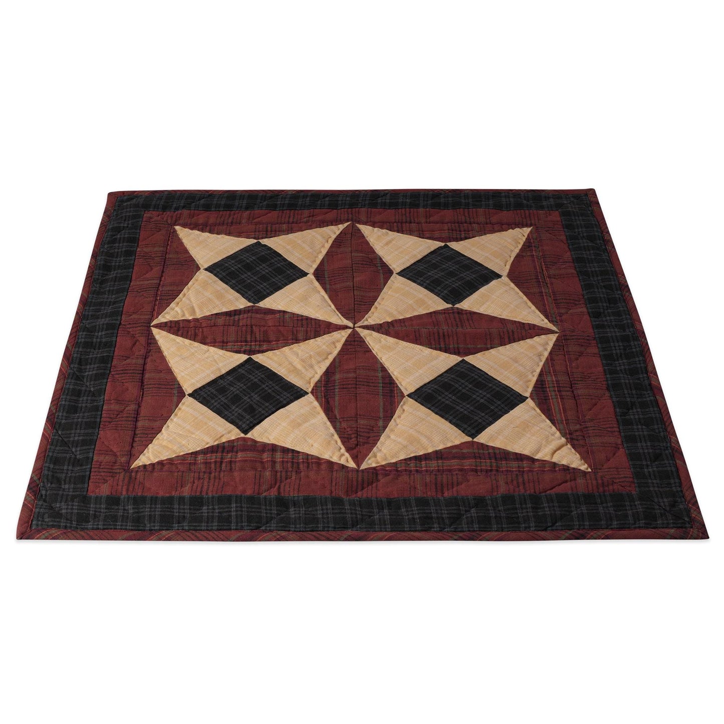 Hand made Hand quilted Throw Quilt, Wall hanging, Table Topper Spinning wheel blue burgundy plaid quilt by Home Heart brands (Made in India)