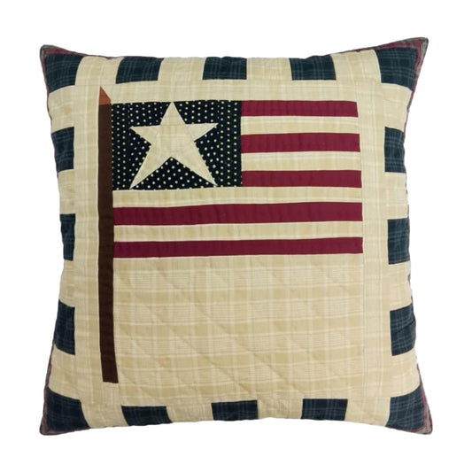 Hand made hand quilted patchwork pillow, cushion cover, calico Americana Flag Primitive pillow cover by HOME HEART Brands(made in India)