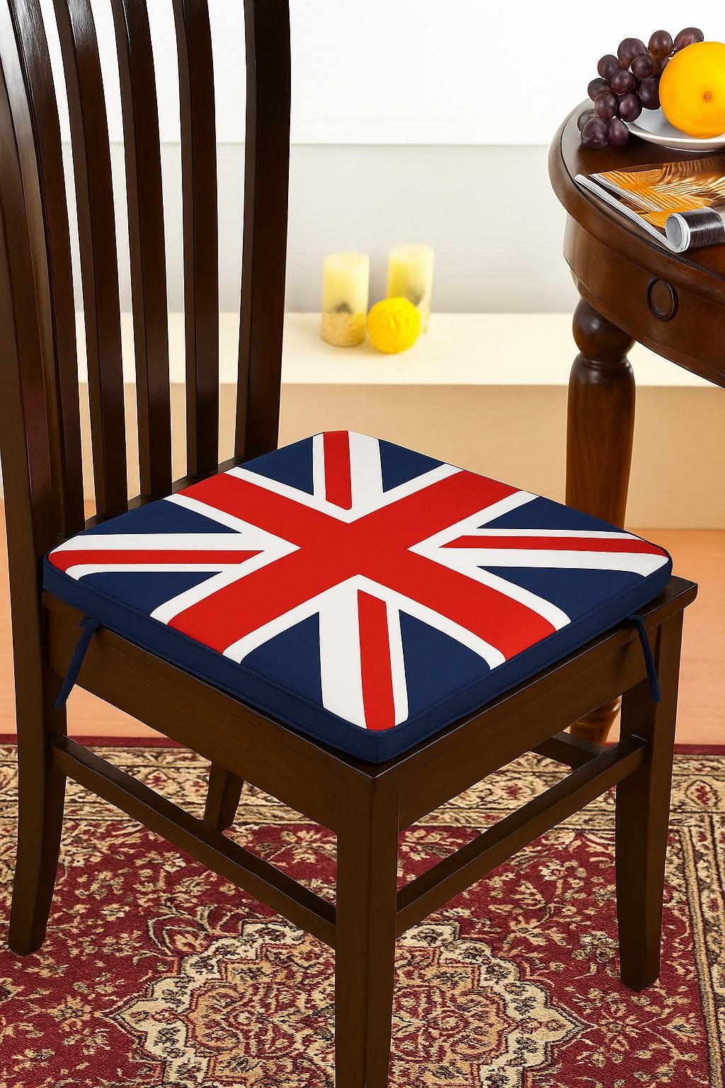 Chair Pad Union Jack Flag Premium tapestry duck cotton fabric 2 inch thick seat pad with ties any Size by Home Heart Brands(Made in India)