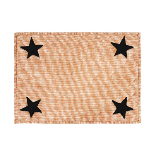Quilted PLACEMAT & Table toppers Table mat black star embroidered peach brown Country Plaid 14"X19" by HOME HEART Brands(Made in India)