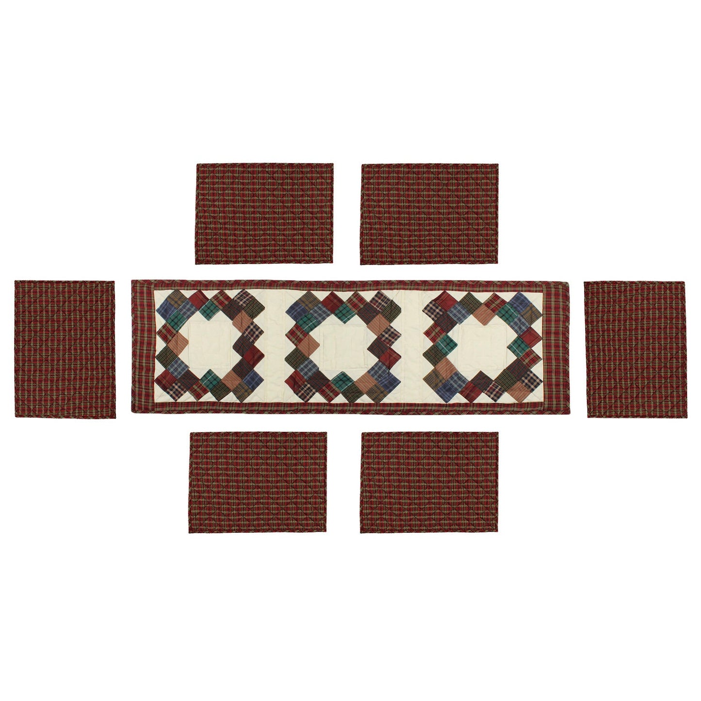 Quilted Table Runner & Toppers patchwork Boston common country fashion mix plaid and off white by HOME HEART Brands(Made in India)