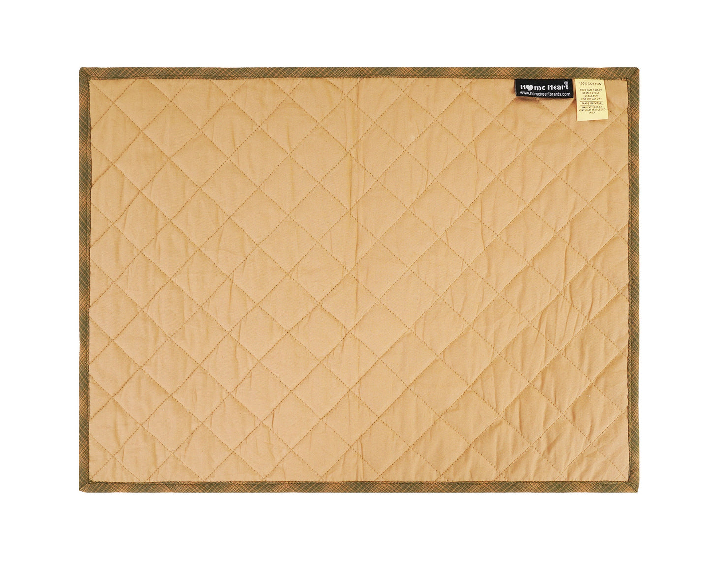 Quilted PLACEMAT & Table toppers Table mat black star embroidered green accented Country Plaid 14"X19" by HOME HEART Brands(Made in India)