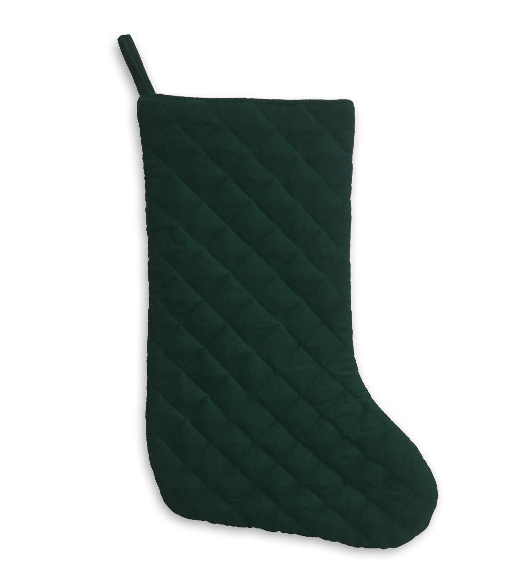 Christmas stocking hand made machine quilted bottle green velvet thick(16 inc tall) traditional stocking by HOME HEART Brands(Made in India)
