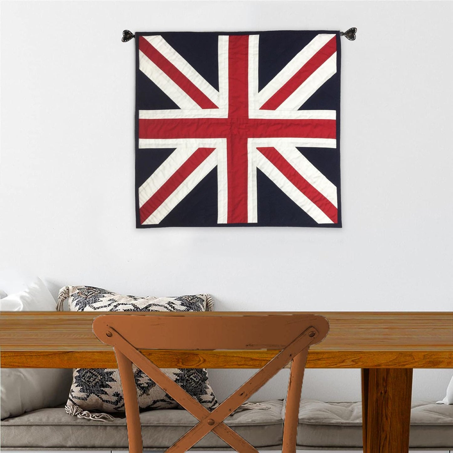 Hand made Hand quilted Wallhanging Quilt, small quilt, placemat 20"x20" Union jack flag calico fabric by Home Heart brands (Made in India)
