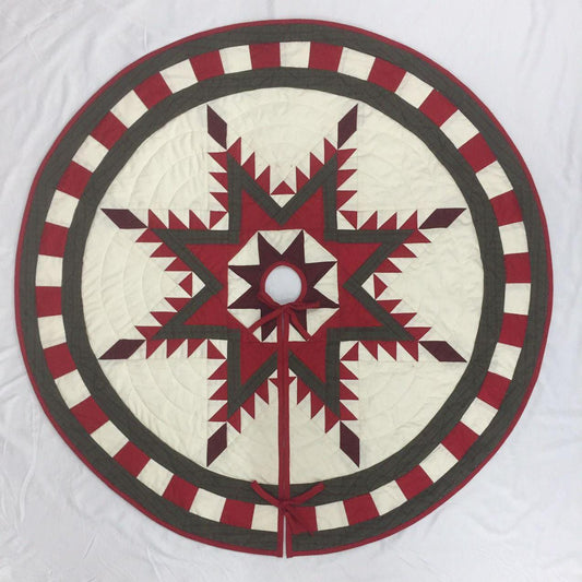 Christmas tree skirt quilted patchwork Feathered Star calico Thick Double Layer Heirloom Quality by HOME HEART Brands( Made in India)