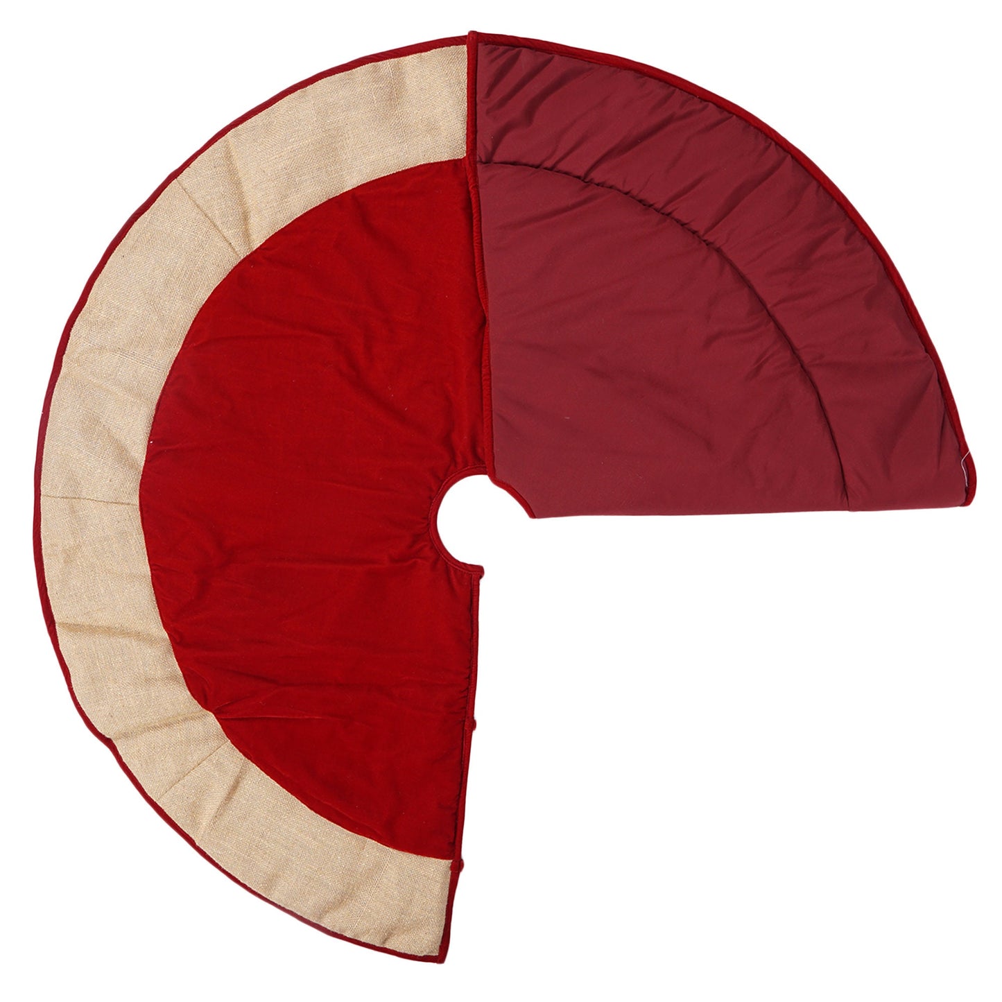 Christmas tree skirt red micro velvet with brown lurex burlap Thick Double Layer Heirloom Quality by HOME HEART Brands(Made in India)