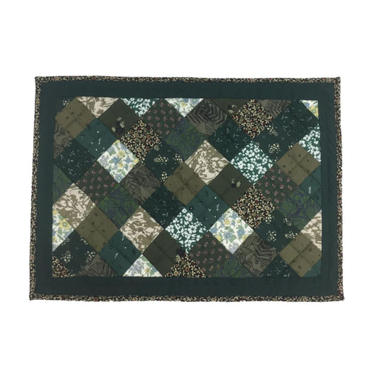 quilted placemats tablemats patchwork Flower Garden, Green white Calico multi floral print  14"X19" by HOME HEART Brands (Made in India)