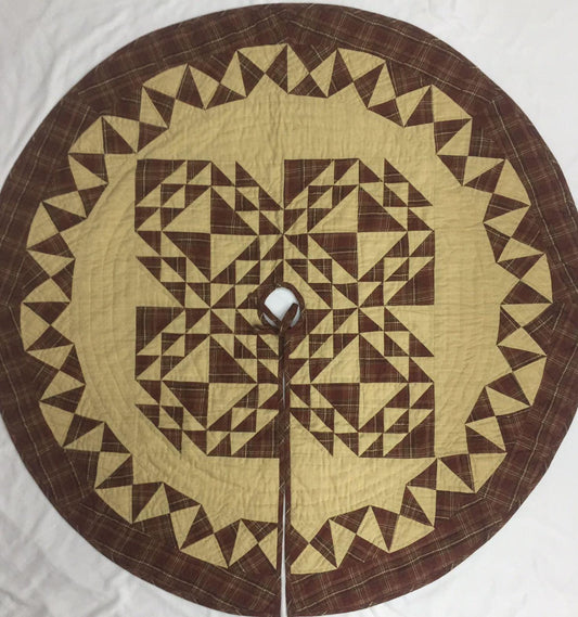 Christmas tree skirt 46" hand made hand quilted colonial plaid quilt thick Double Layer Heirloom Quality by HOME HEART Brands Made in India
