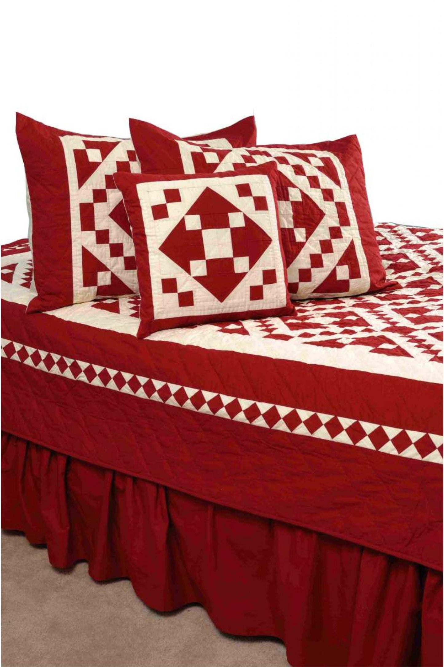 Hand crafted quilt Hand Quilted bedspread heirloom red diamond square calico cotton fabric patchwork Design by HOME HEART Brands