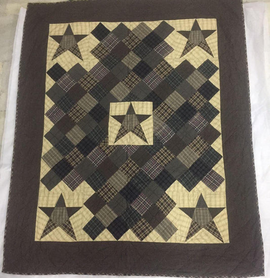 Hand Quilted Throw, wall hanging ,Table Topper quilt 50"x60" country primitive blazing star square by Home Heart brands (Made in India)