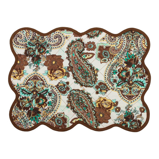 Quilted placemat, table mat & Table toppers green and gold 14"X19" by HOME HEART Brands( made in INDIA)