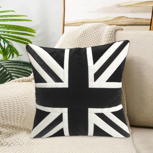 Velvet Union Jack pillow cover, cushion cover (pillow not included) black & white micro velvet fabric by HOME HEART Brands(made in India)