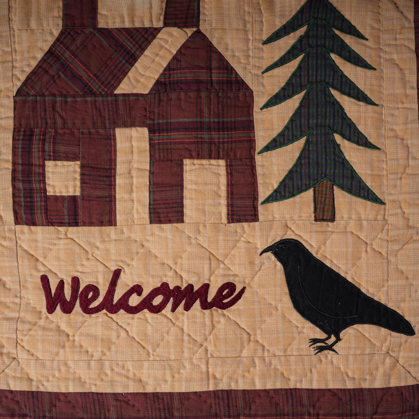 Hand made Hand quilted Throw Quilt, Table Topper 20"x20" welcome home crow quilt by Home Heart brands (Made in India)