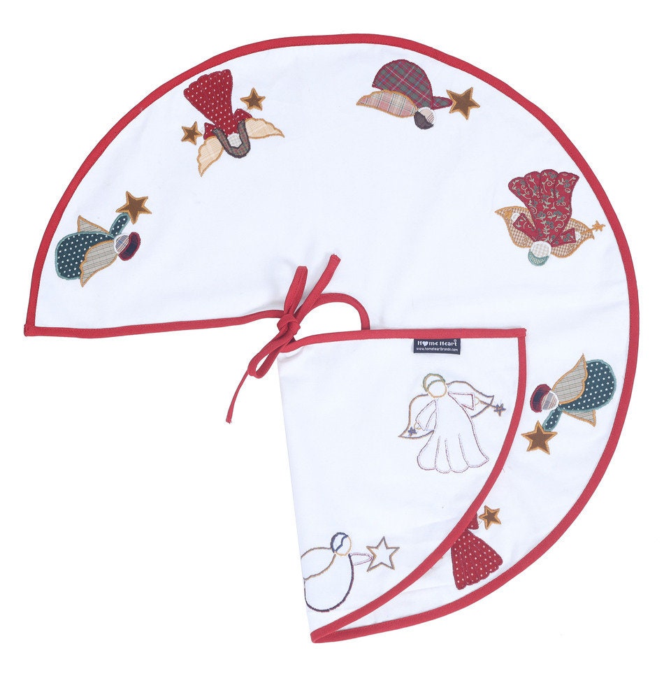 Christmas tree skirt Cotton Sturdy ivory Duck Fabric & multi colour Angel Applique style by HOME HEART Brands