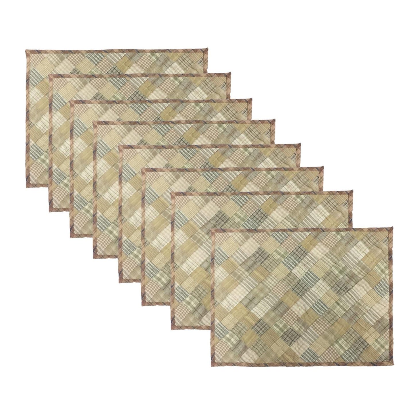Hand quilted hand made placemats tablemats light square mix country plaid placemat 14"X19" by HOME HEART Brands (Made in India)