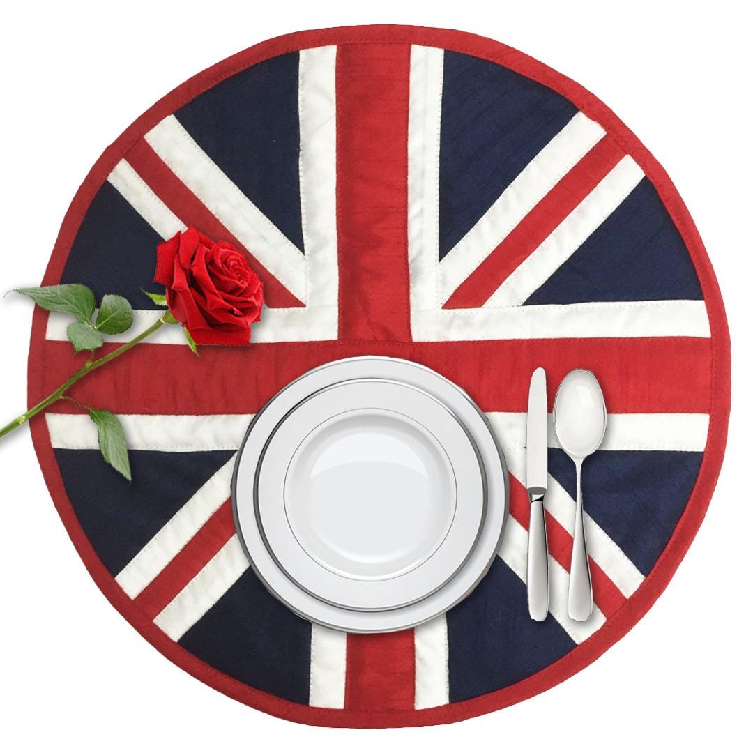 Dupioni Silk Union Jack Britain flag reversible round quilted Table runner, Trivet, placemat  & topper by HOME HEART Brands (Made in India)