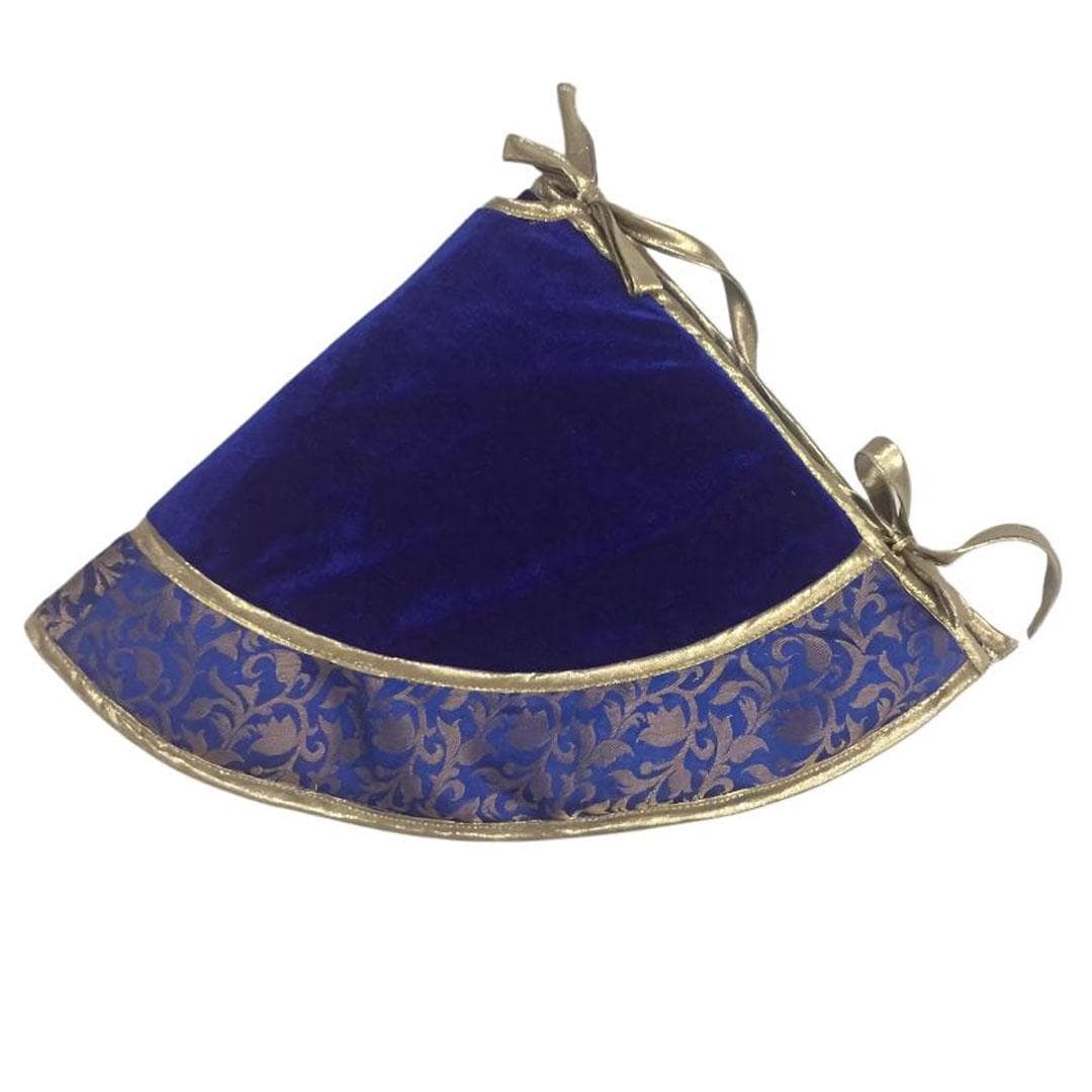 Christmas tree skirt classic micro imperial blue Velvet fabric with matching Brocade Fabric Border Thick Double Layer by HOME HEART Brands