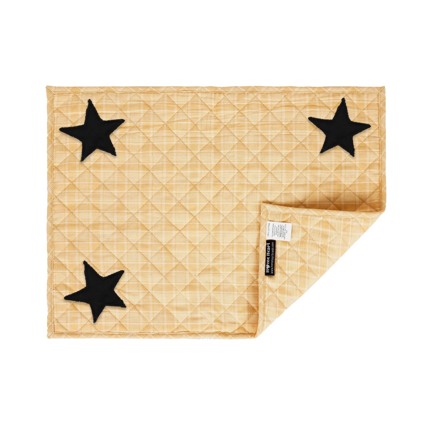 Quilted PLACEMAT & Table toppers Table mat black star embroidered gold Country Plaid 14"X19" by HOME HEART Brands(Made in India)