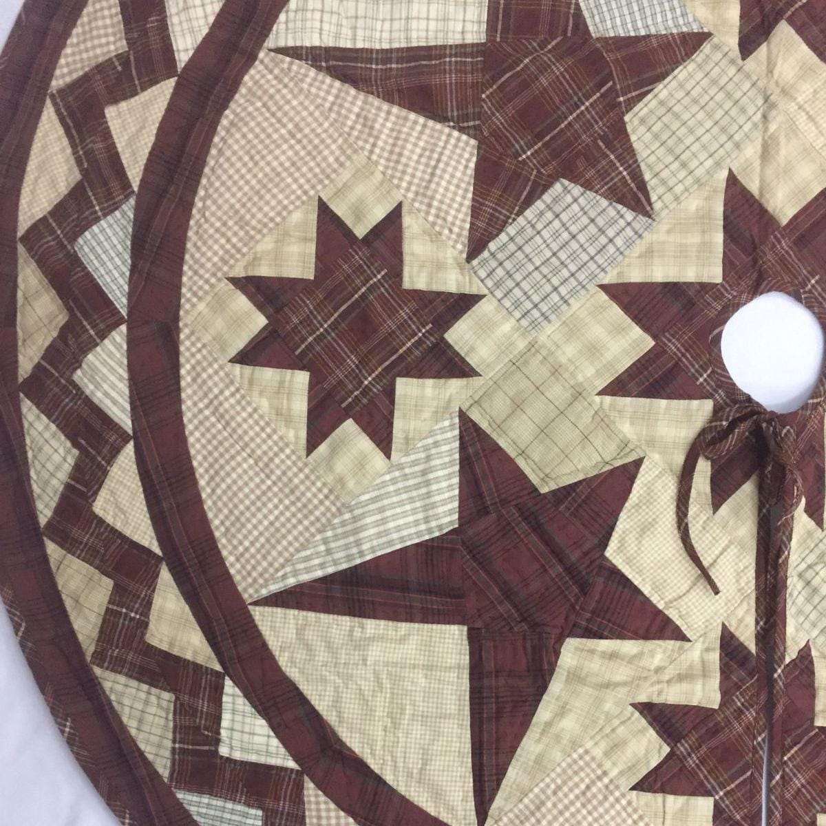 Christmas tree skirt hand made hand quilted patchwork colonial burgundy star Tree skirt with tie Thick Double Layer by HOME HEART Brands