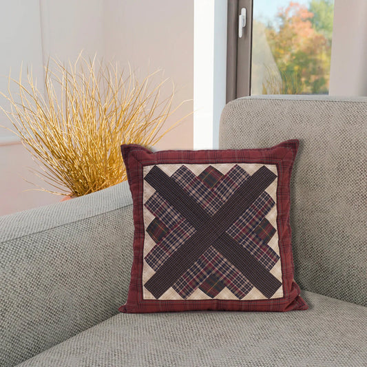 Pillow cover 16"x16" inch hand quilted cushion cover,decorative throw pillow log cabin star country plaid HOME HEART Brands(made in India)