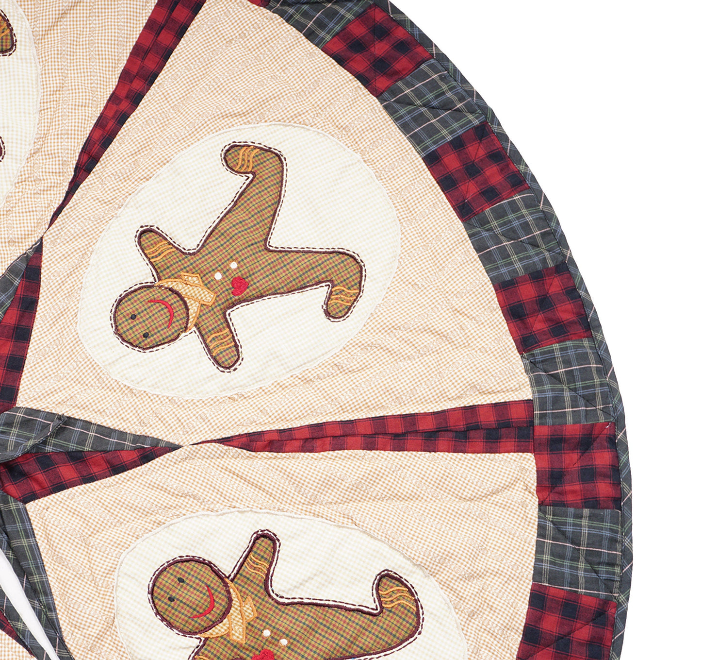 Christmas tree skirt quilted patchwork embroidered Ginger bread plaid thick Double Layer Heirloom by HOME HEART Brands(Made in India)