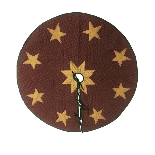 Christmas tree skirt hand quilted applique beige star Country Christmas red green plaid  thick Double Layer quilt by HOME HEART Brands