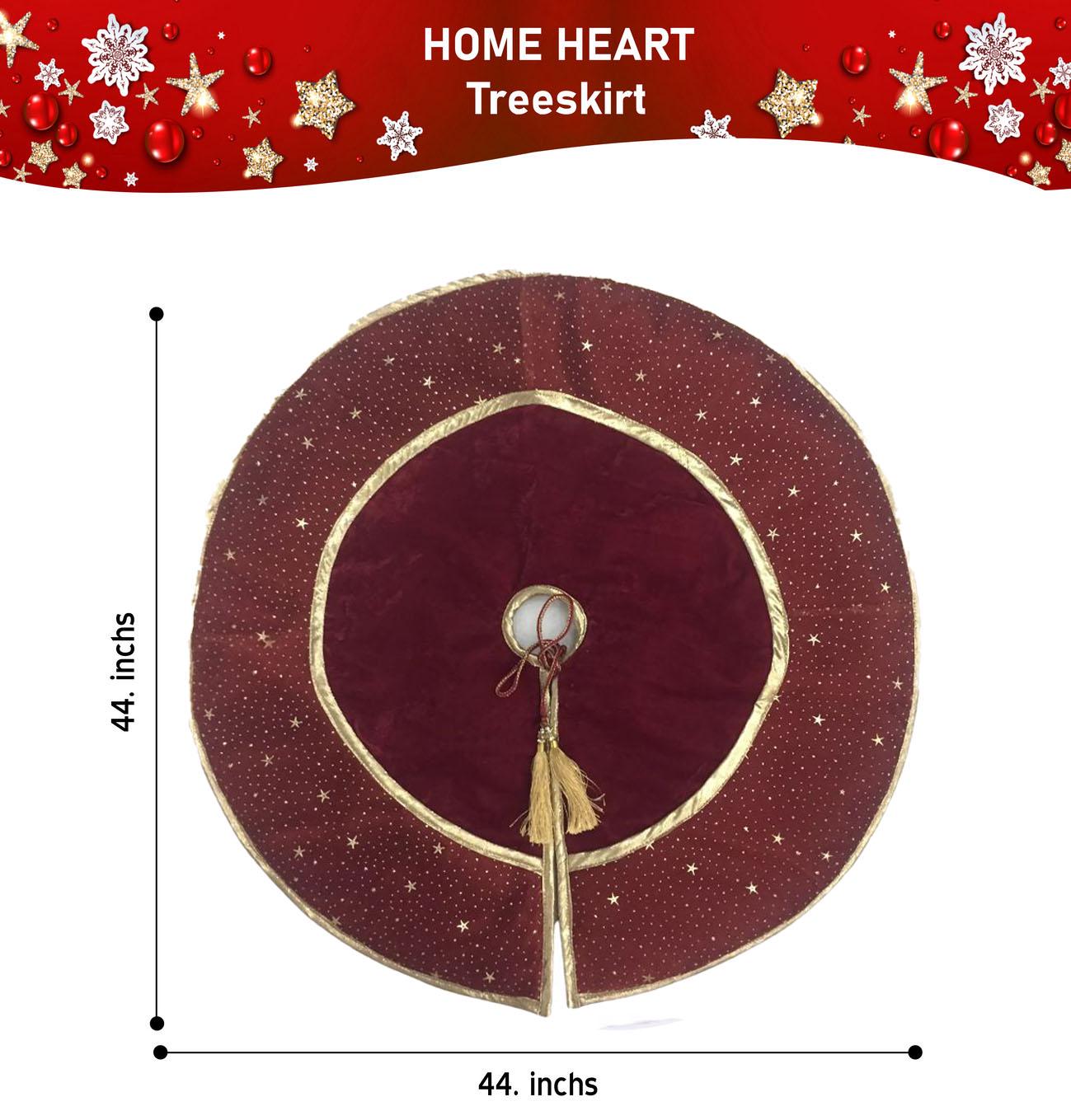 Christmas tree skirt classic micro maroon red Velvet fabric with gold bonded star fabric border Thick Double Layer by HOME HEART Brands