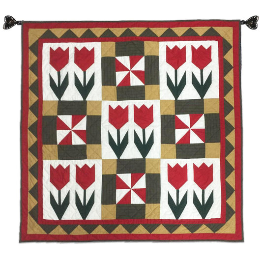 TULIP Hand made Hand quilted Wall hanging, Throw Quilt, small quilt, Table Topper calico cotton fabric  by Home Heart brands (Made in India)