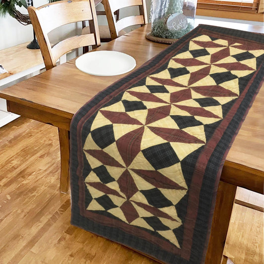 Hand Quilted crafted Heritage spinning wheel patchwork plaid table runner 16"x50" Table Toppers by HOME HEART Brands(Made in India)