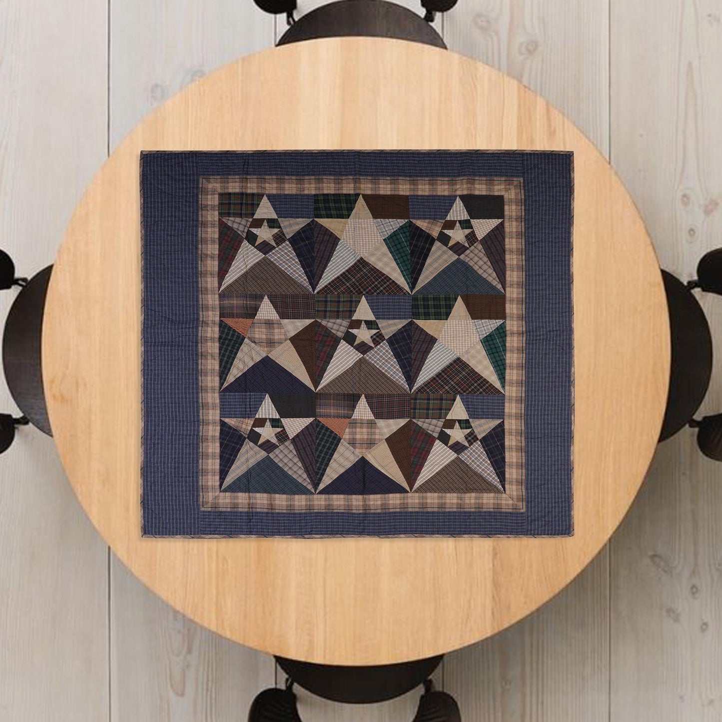 Hand made calico plaid Primitive Star 44"x44" country Cotton Hand Quilted patchwork Wall hanging & Toppers, baby quilt by HOME HEART Brands