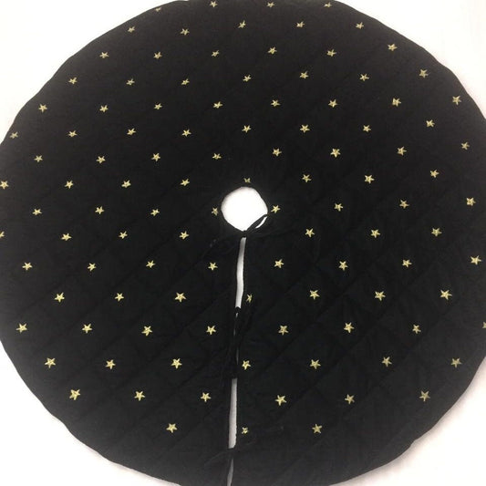 Christmas tree skirt quilted micro green Velvet fabric and gold star embroidered on it. Thick Double Layer quilted by HOME HEART Brands