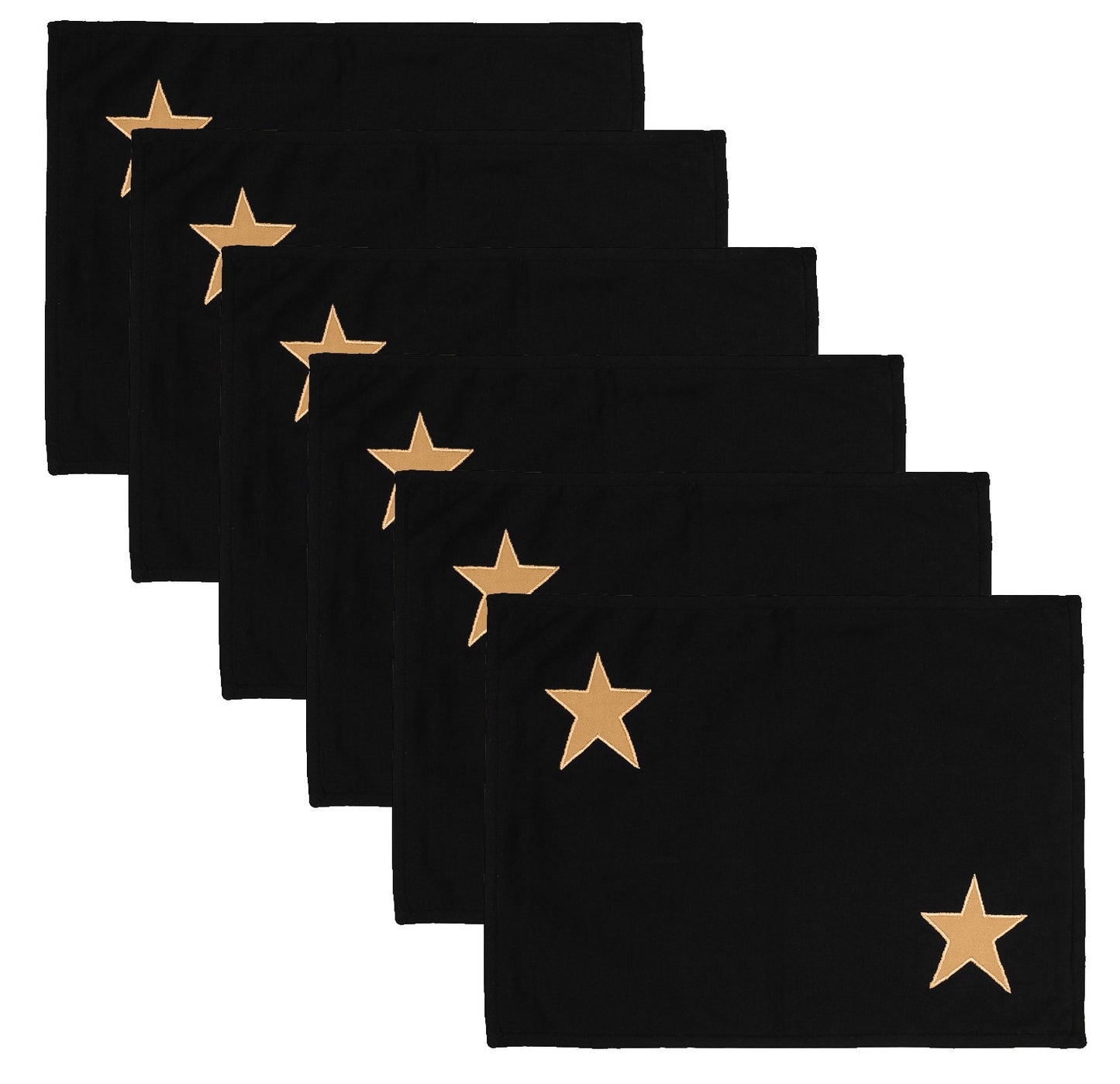 Cotton placemat & Toppers Premium tapestry cotton fabric black with beige star applique embroidered by Home Heart Brands(Made in India)