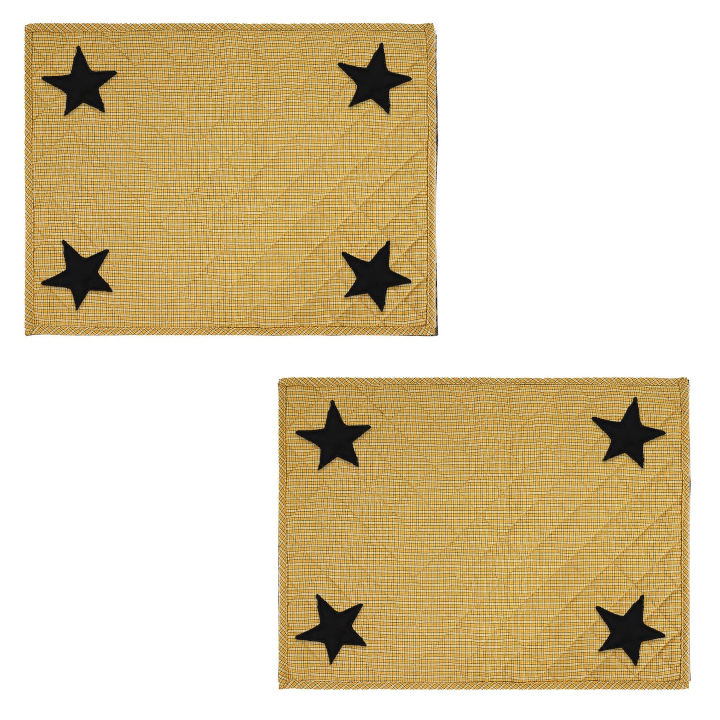 Quilted PLACEMAT & Table toppers Table mat black star embroidered halloween orange Country Plaid 14"X19" by HOME HEART Brands(Made in India)