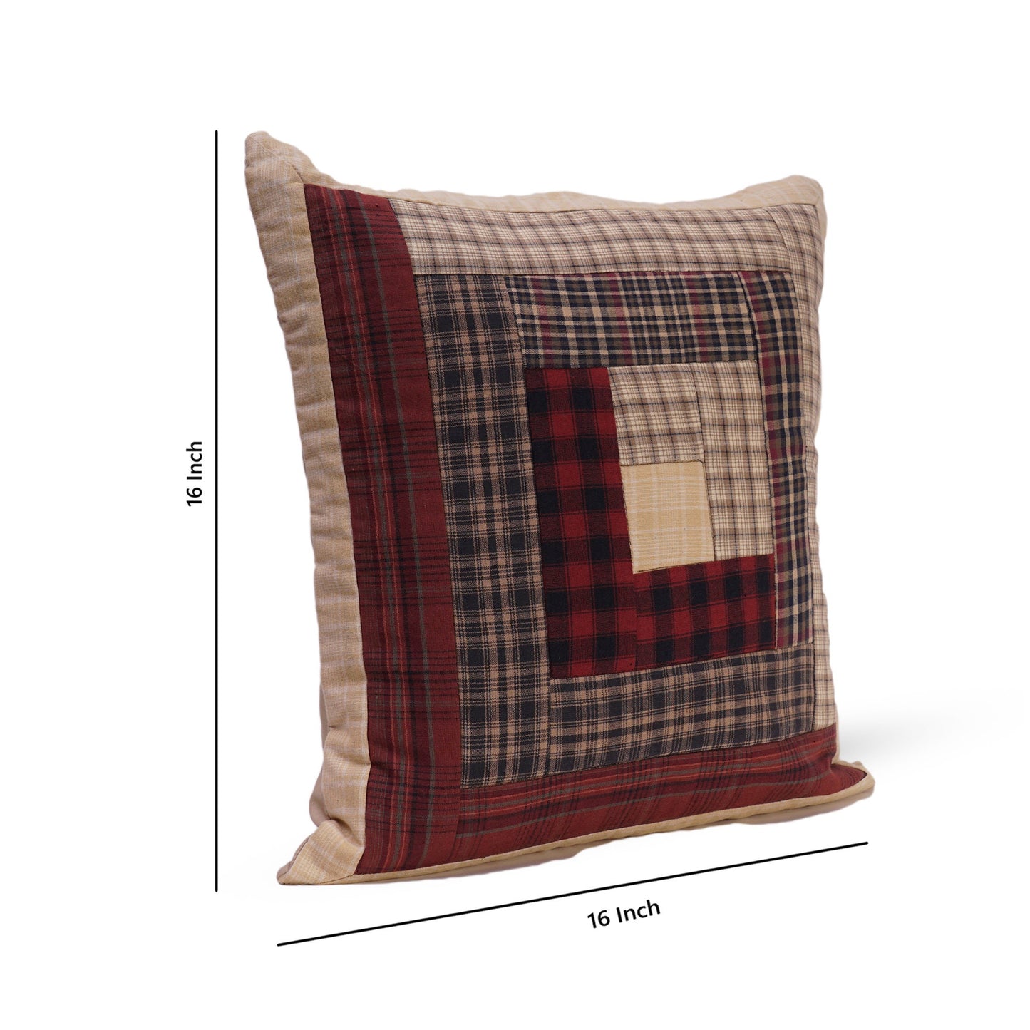 Pillow cover 16"x16" inch hand quilted cushion cover,decorative throw pillow cover colonial log cabin  by HOME HEART Brands(made in India)