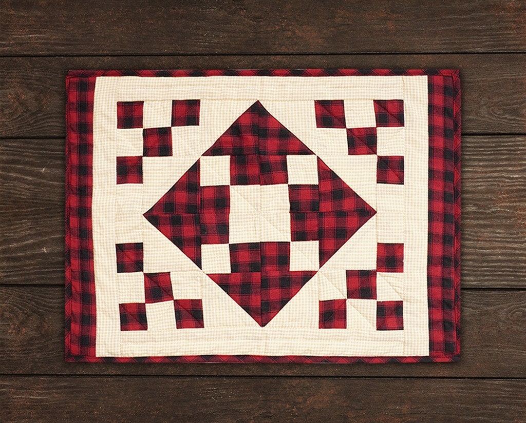 Quilted placemats / Tablemat patchwork red diamond square plaid country by HOME HEART Brands(Made in India)